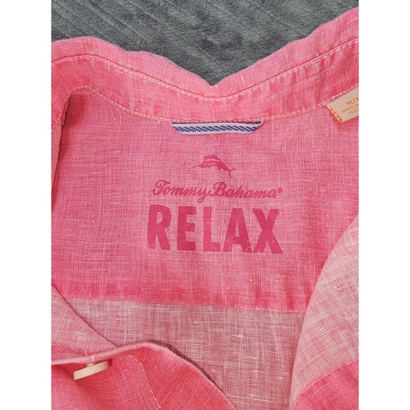 Tommy Bahama Relax Mens M Button Up Shirt Pink 100% Linen Short Sleeve * - Picture 15 of 16
